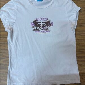 Vintage Roxy White Short Sleeve Tee with Purple Surf Graphic